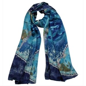Luxury 100% Silk Long Scarf Fish Hawaii Vacation World Under The Sea Art To Wear